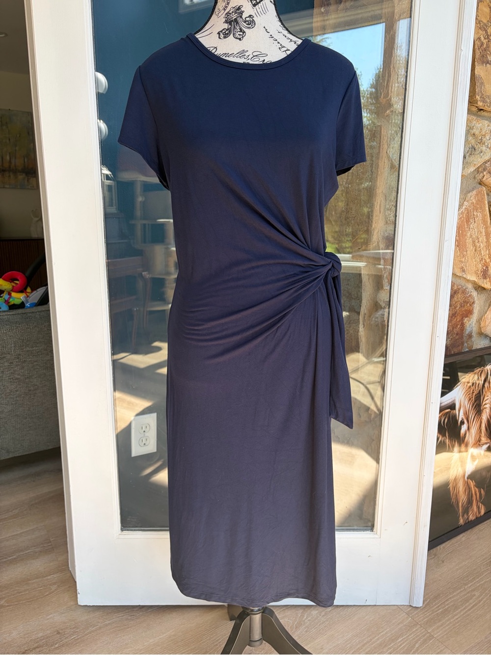 J.McLaughlin Navy Side Tie Ruched Midi Dress Size M